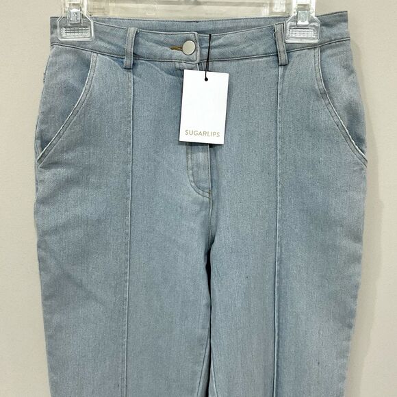 SUGAR LIPS Carlie Denim Wide Leg Flare Jeans Pants Sz XS New Cutoff Hem - Picture 2 of 7